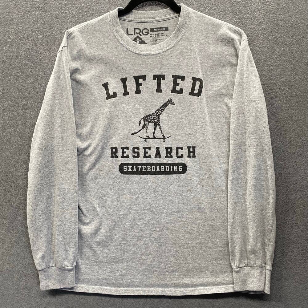 LRG Lifted Research Skateboarding Long Sleeve Shirt Mens M Grey‎ Giraffe Skater